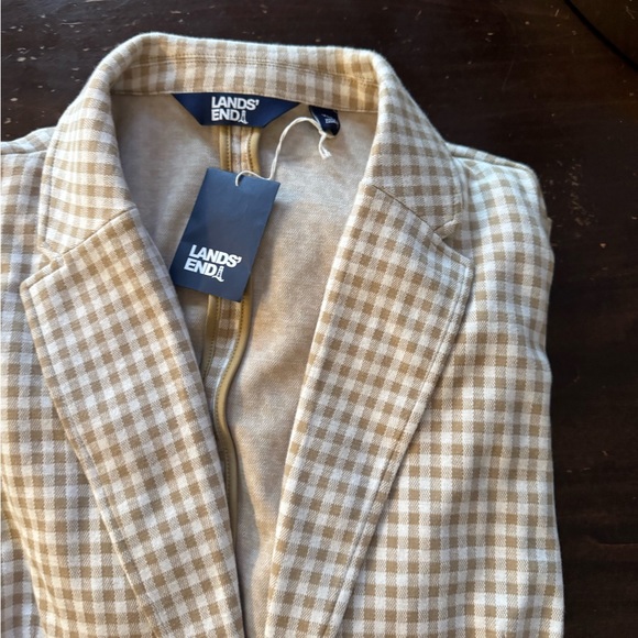 Lands' End NWT Knit Gingham Blazer Tan and White XL - Picture 8 of 8